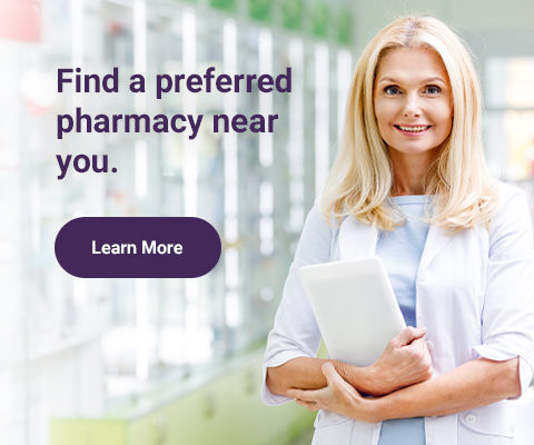 A picture of a pharmacist and text reading: Find a preferred pharmacy near you.
